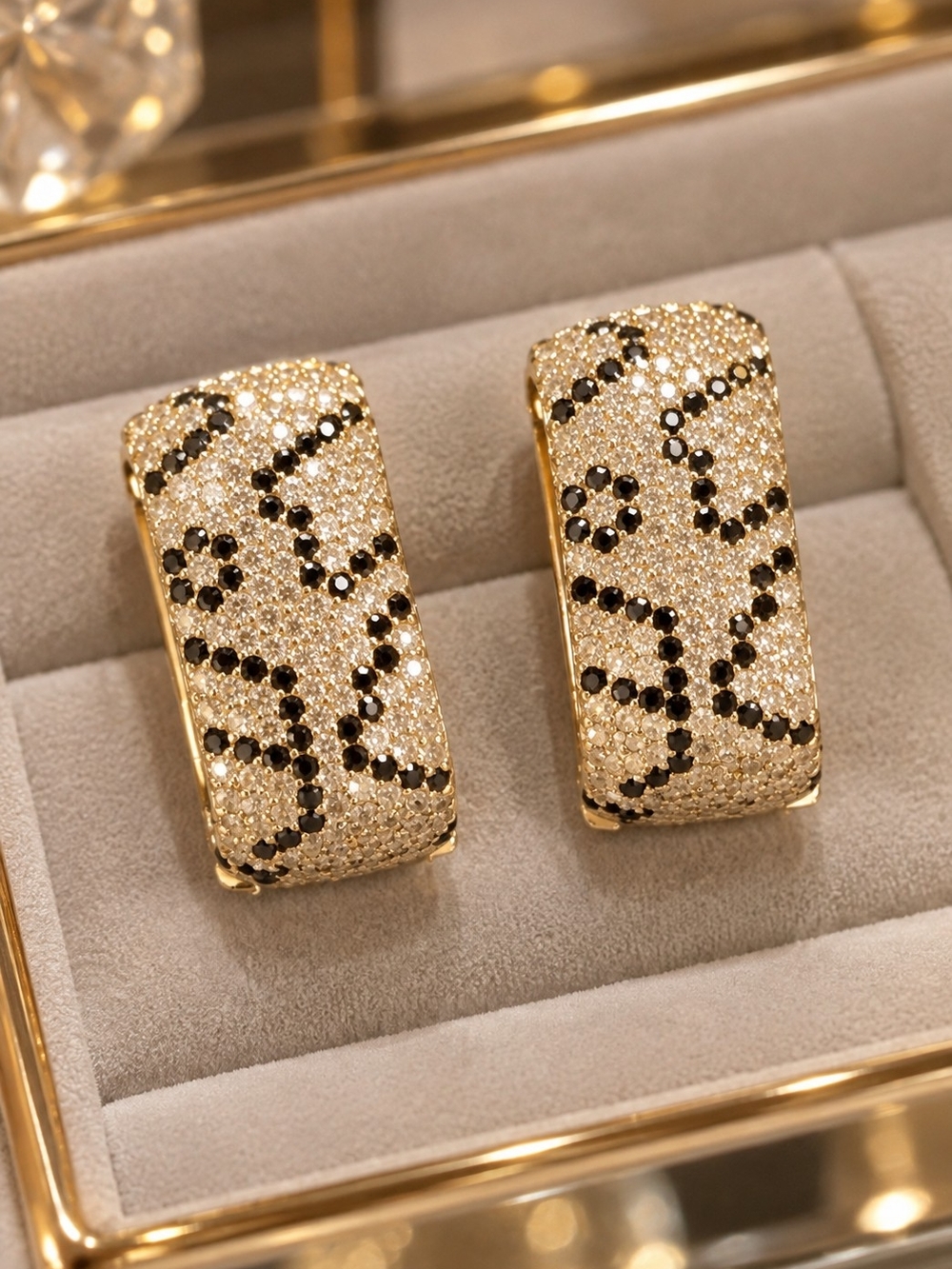 Gold Pavé Hoop Earrings with Black Accent Stones